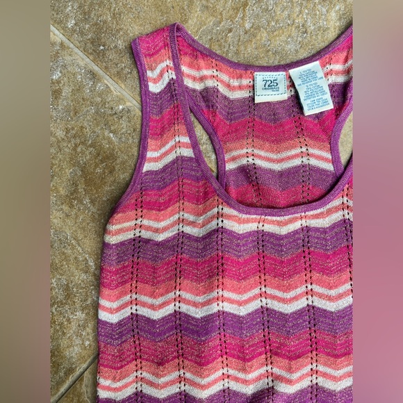 Vintage Y2K 725 Originals Womens Pink Purple Chevron Striped Knit Tank Top - Picture 5 of 9